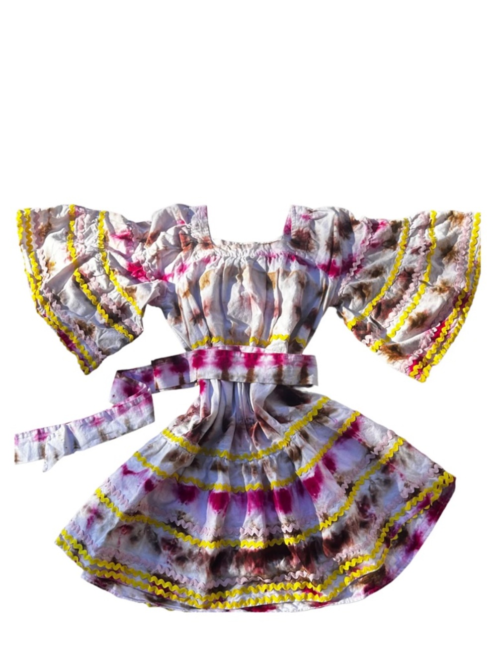 Fiesta Fun Dress hand made tie dye 100% cotton- Pink & Yellow Kids Costume